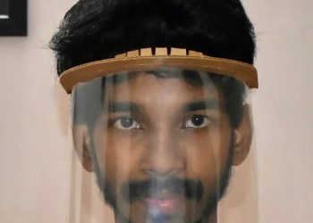 SRM (AP) student P Mohan Aditya granted copyright for the design of Biodegradable “Face Shield for Humans”
