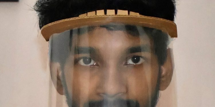 SRM (AP) student P Mohan Aditya granted copyright for the design of Biodegradable “Face Shield for Humans”