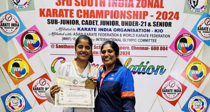 Teen Karate Star Shreya Talwar leads Karnataka to victory at South India Championship with Gold medal