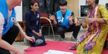 Student group from Yeungnam University on exchange trip to India meet Indian students at Korean Centre