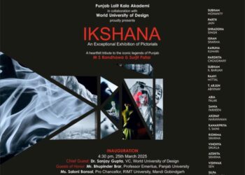 Pictorial exhibition ‘IKSHANA,’ on MS Randhawa and Surjit Patar by WUD students at Punjab Lalit Kala Academy Gallery in Chandigarh on March 25