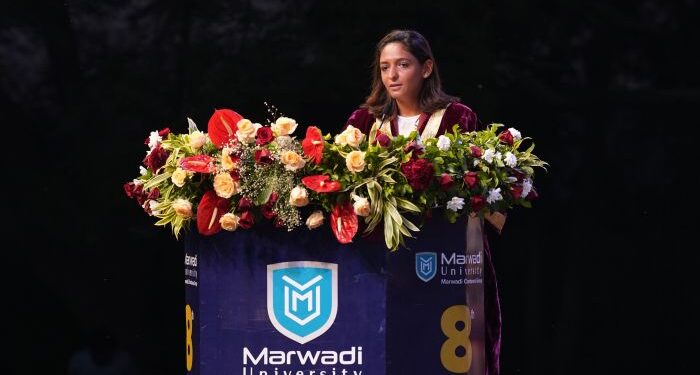 Harmanpreet Kaur addresses Marwadi University graduands at the 8th Convocation Ceremony